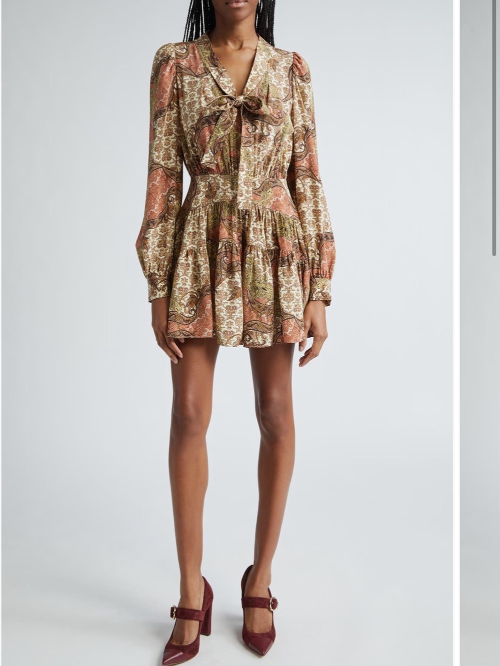 Ulla Johnson Rust, Cream and Olive Paisley Tiered Mini Dress
NWT